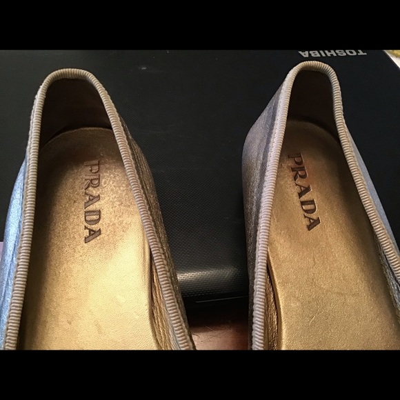 Prada Gold Leather Flats Bow Made in Italy 7 - Picture 4 of 9